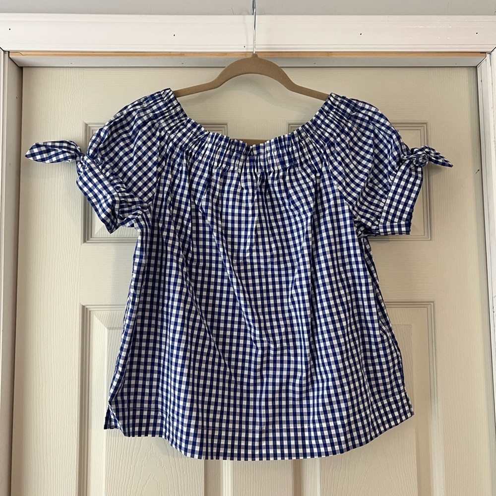 NWT J Crew Blue Gingham Off-Shoulder Top